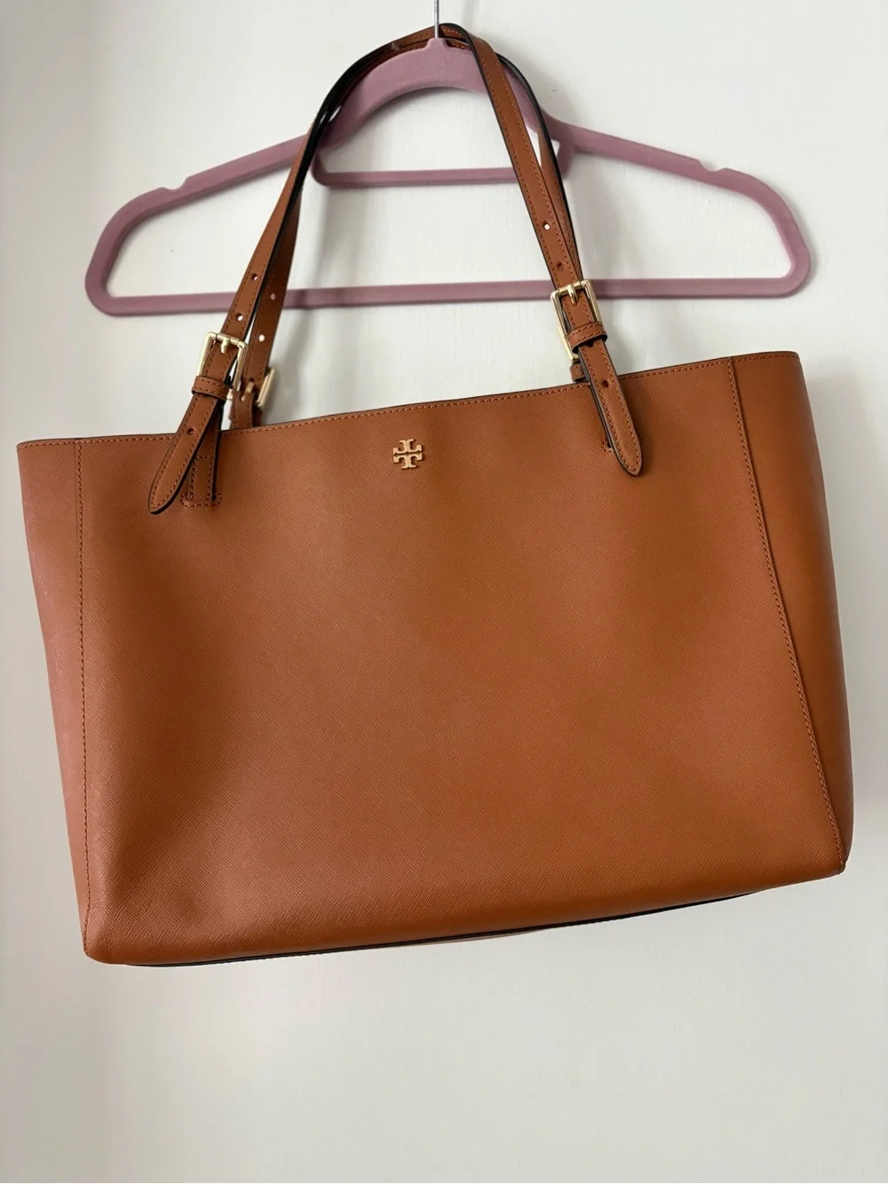Tory Burch Cognac Leather Tote with Gold Logo